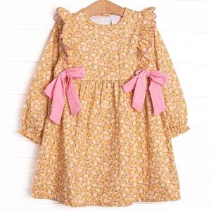 Stitchy Fish Macie Marigold Side Tie Dress, Yellow size 3T girls toddler